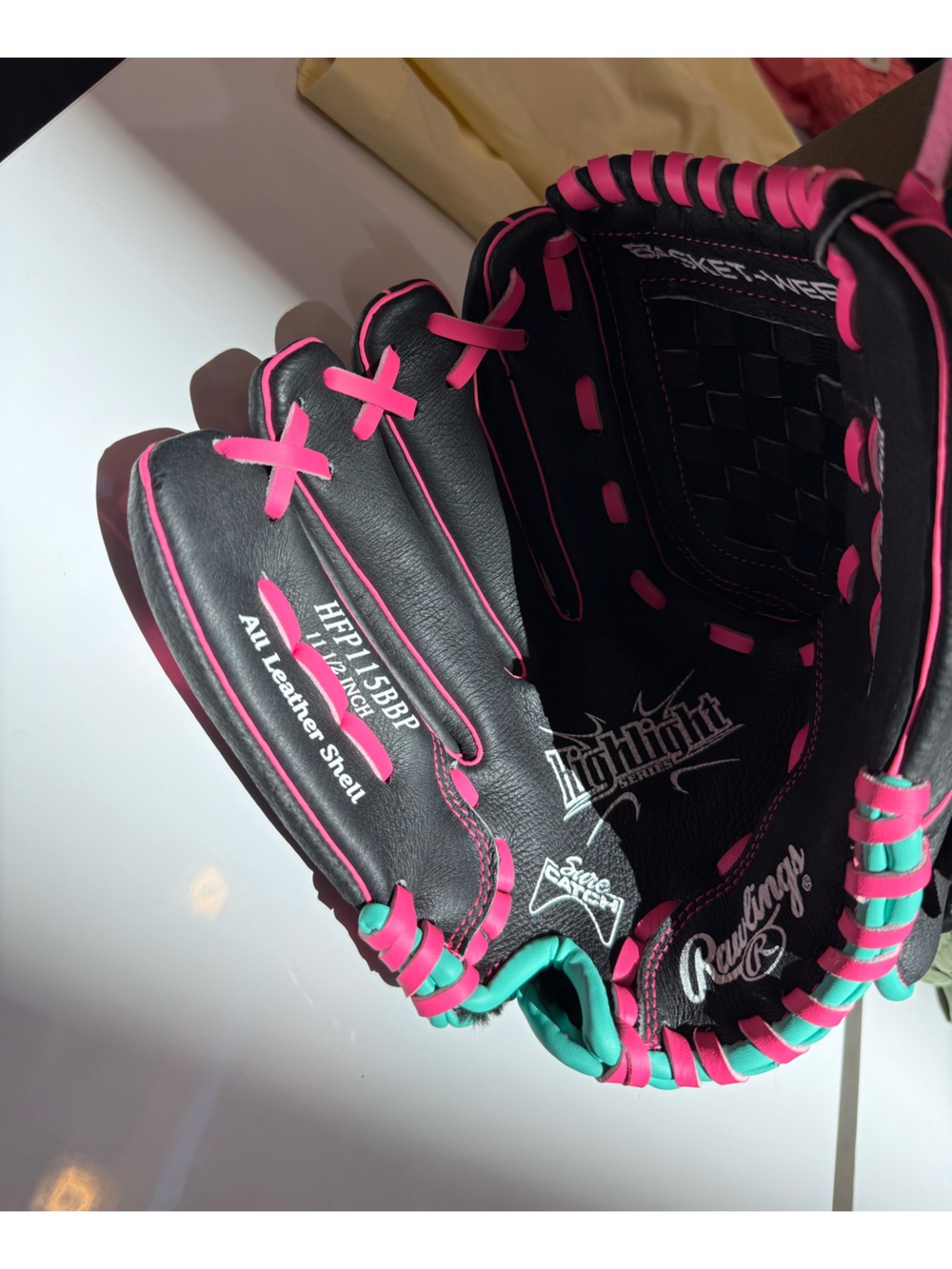 Rawlings Youth Softball Glove – 11.5” Black/Pink/Turquoise